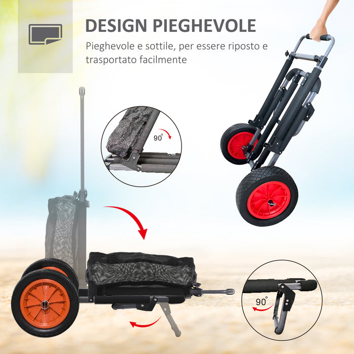 Carrello da Spiaggia Pieghevole 82x67x81 cm in Alluminio Nero