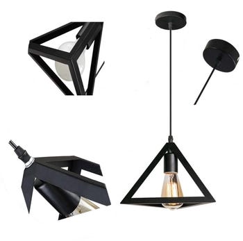 LAMPADARIO DA SOFFITTO A SOSPENSIONE FORMA TRIANGOLO 3D PORTA LAMPADINA E27 NERO