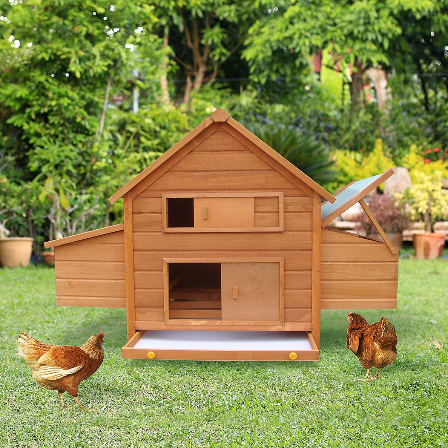 Gabbia Pollaio per Galline da Giardino in Abete legno e verde 160x98.5x107 cm