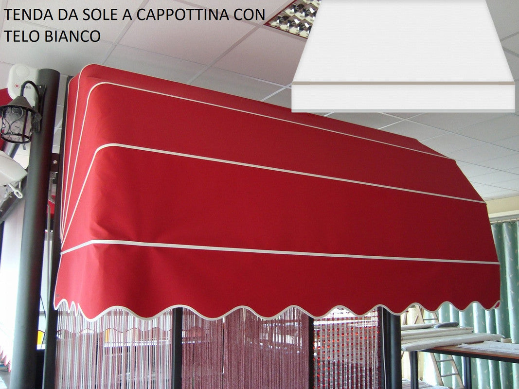 Tenda Sole Cappottina 5 Raggi, Telo PVC Bianco, Largh 1,50 x Sporgenza 1,40, UV-Resistente Giardino, Balcone