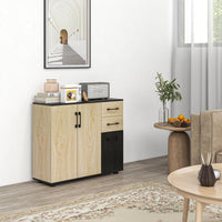 Credenza 2 Ante 2 Cassetti 90x30x75,5 cm in Legno Noce e Nero