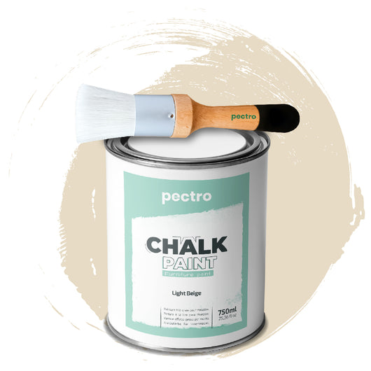 Chalk Paint Vernice a Gesso 750ml + Pennello Tondo in Legno Pack - Pittura per Mobili Senza Carteggiare (BEIGE CHIARO)