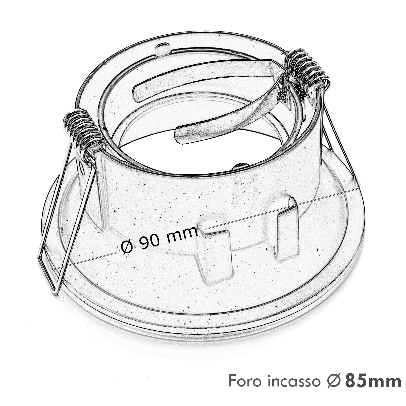 Faretto tondo retrocesso incasso foro 85mm lampada LED GU10 8W luci soffitto ingresso negozio vetrine 230V BIANCO 4000K