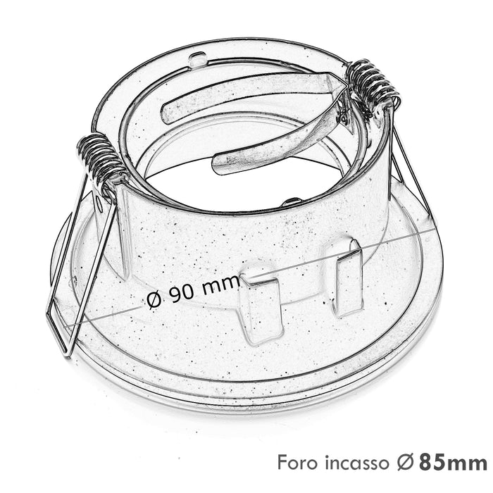 Faretto tondo retrocesso incasso foro 85mm lampada LED GU10 8W luci soffitto ingresso negozio vetrine 230V BIANCO 4000K