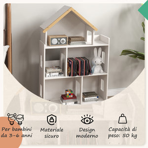 Libreria per Bambini 65x25x108,5 cm in MDF e Legno di Pino Bianco