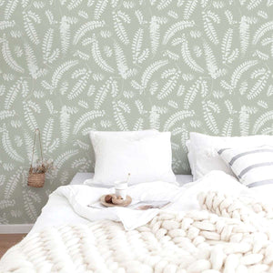 Carta da parati adesiva Foliage in vinile salvia pallido - 1 rotolo 50x300 cm-Decochic