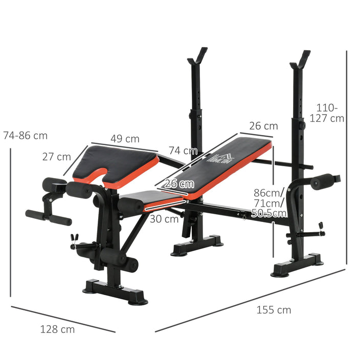 Panca Multifunzione Regolabile con Supporto per Bilanciere 175x139x127 cm in Acciaio e Plastica Rosso e Nero