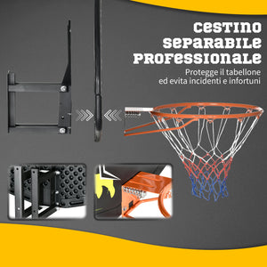 Canestro Basket per Bambini e Adulti 110x90x70 cm  in Acciaio e PE Nero e Giallo