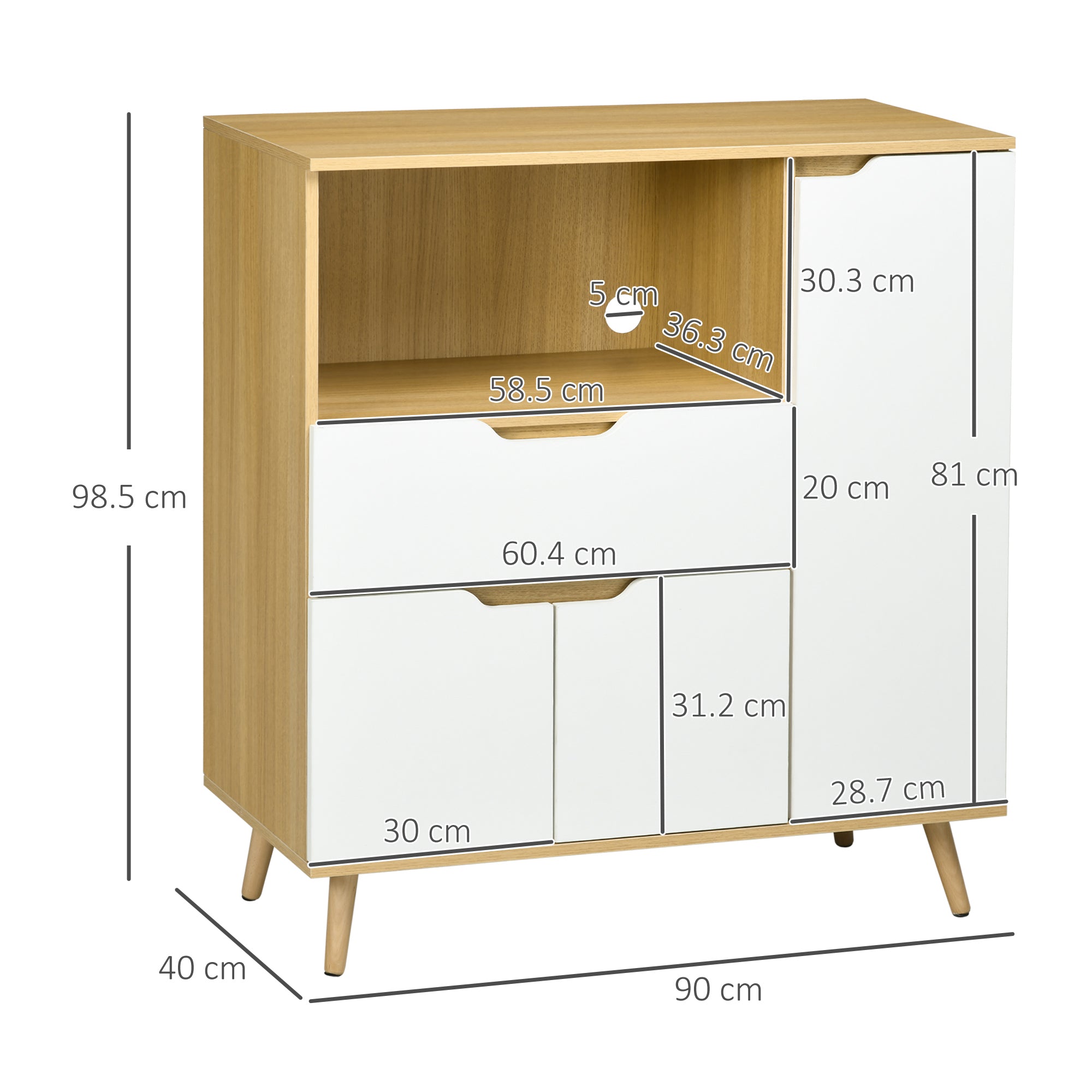 Mobile per Microonde 90x40x98,5 cm in Truciolato Bianco e Legno