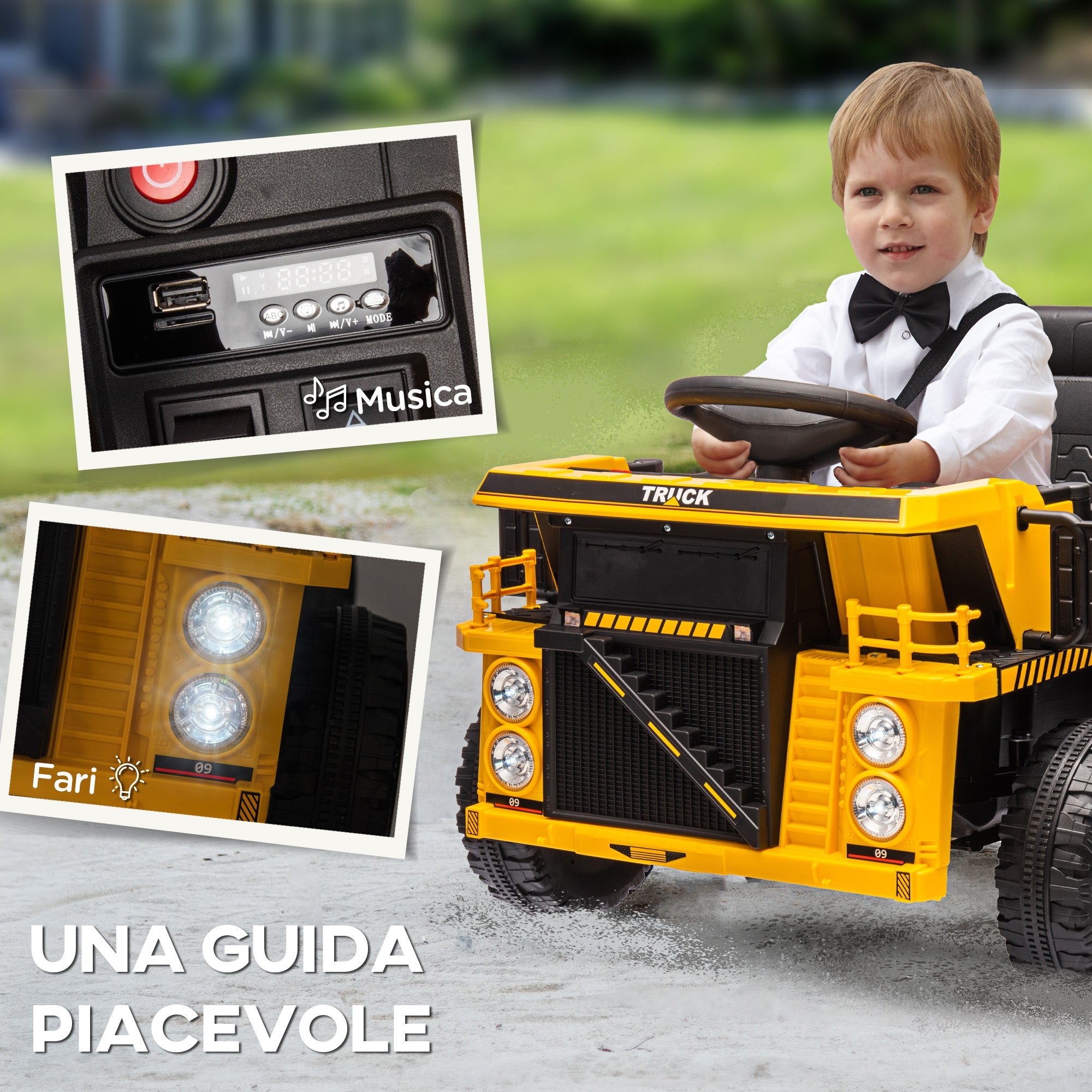 Camion Elettrico per Bambini 12V Velocità 3-6km/h Giallo