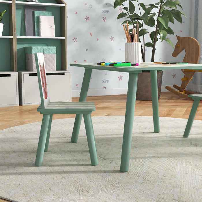 Set Tavolo con 2 Sedie per Bambini in Legno di Pino e MDF Verde