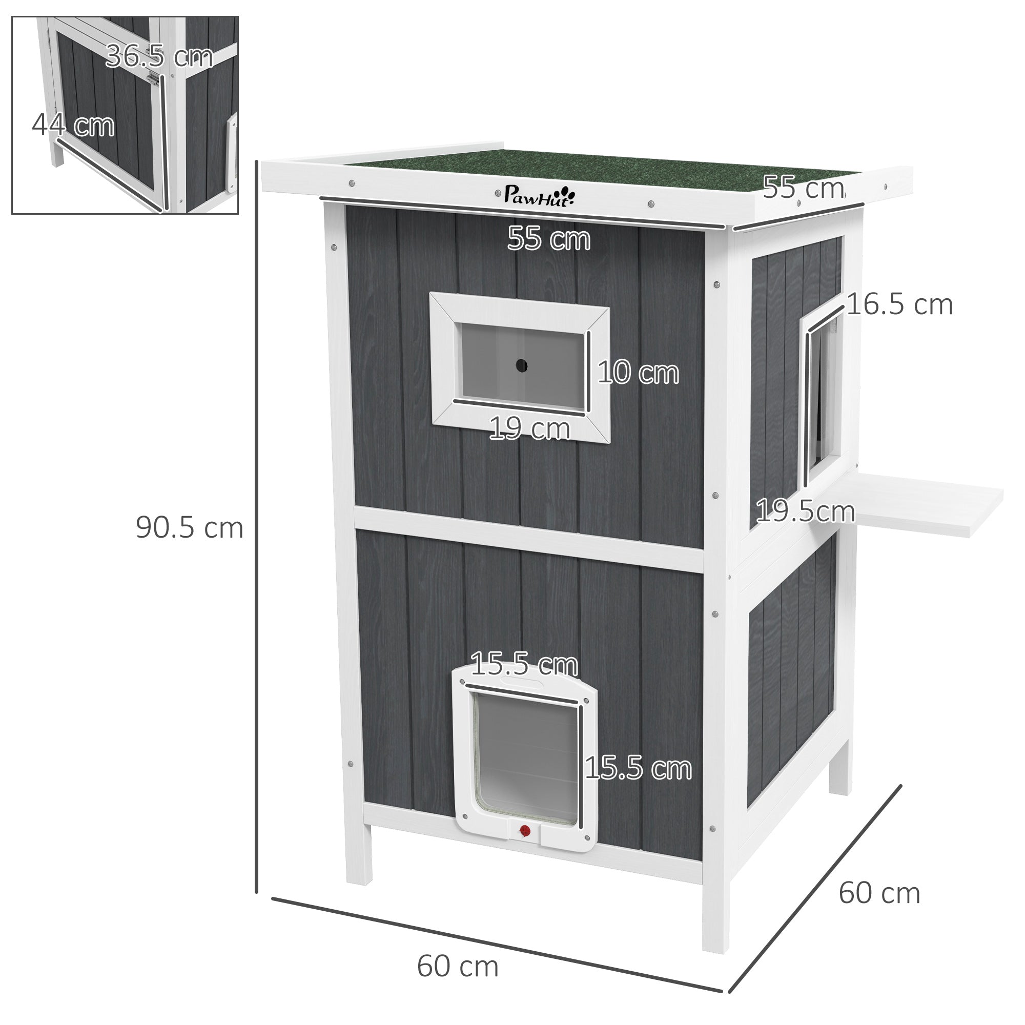 Cuccia per Gatti da Esterno 60x60x90.5cm in Legno a 2 Livelli Grigio