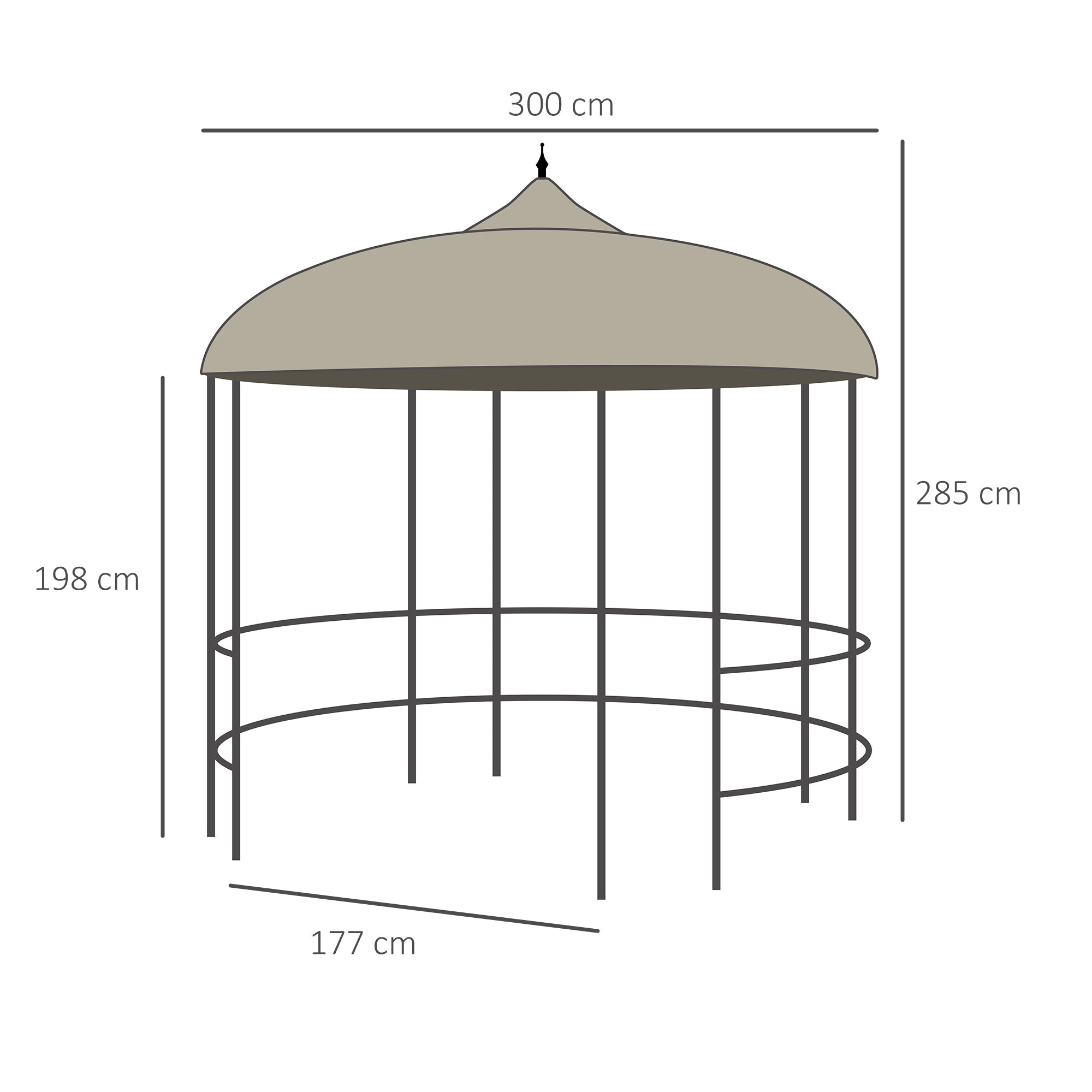 Gazebo da Giardino Rotondo Ø3m con Tende e Prese d'Aria in Metallo e Poliestere Beige