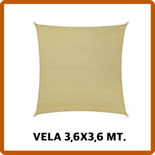 tenda a vela ombreggiante telo 3,6x3,6 beige con occhielli impermeabile quadrata