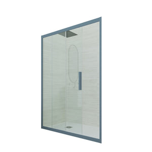 Porta doccia scorrevole 140 CM H 200 Vetro Trasparente Profilo Blu Navy mod. Deco