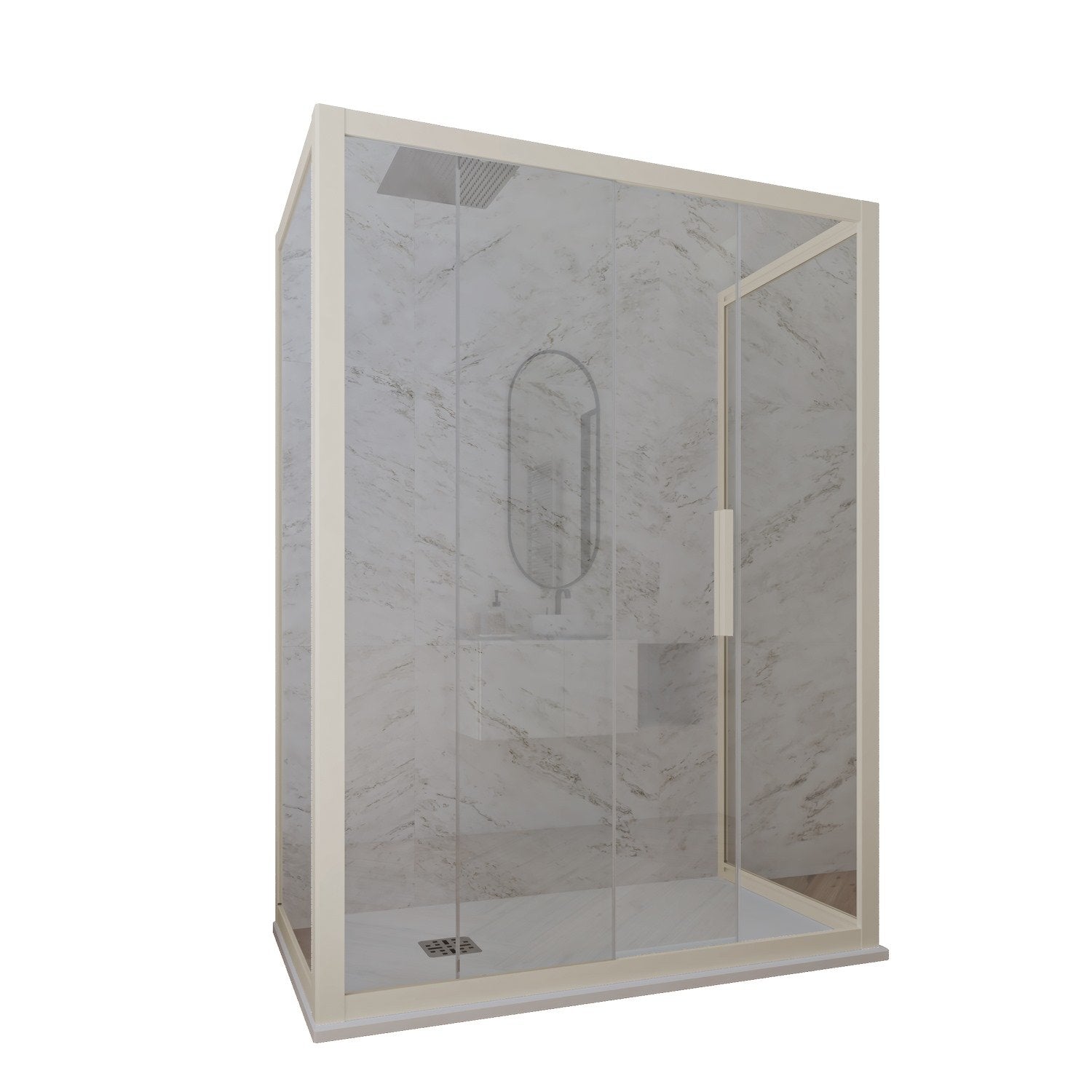 Box doccia 3 lati 70x150x70 CM H 200 Vetro Trasparente Profilo Champagne mod. Deco Trio