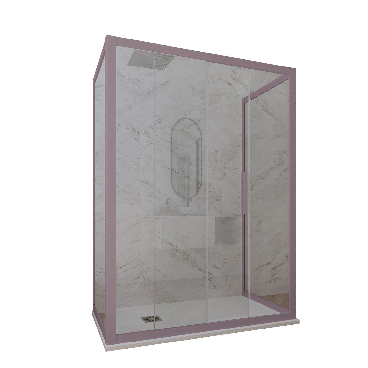 Box doccia 3 lati 70x160x70 CM H 200 Vetro Trasparente Profilo Lavanda mod. Deco Trio