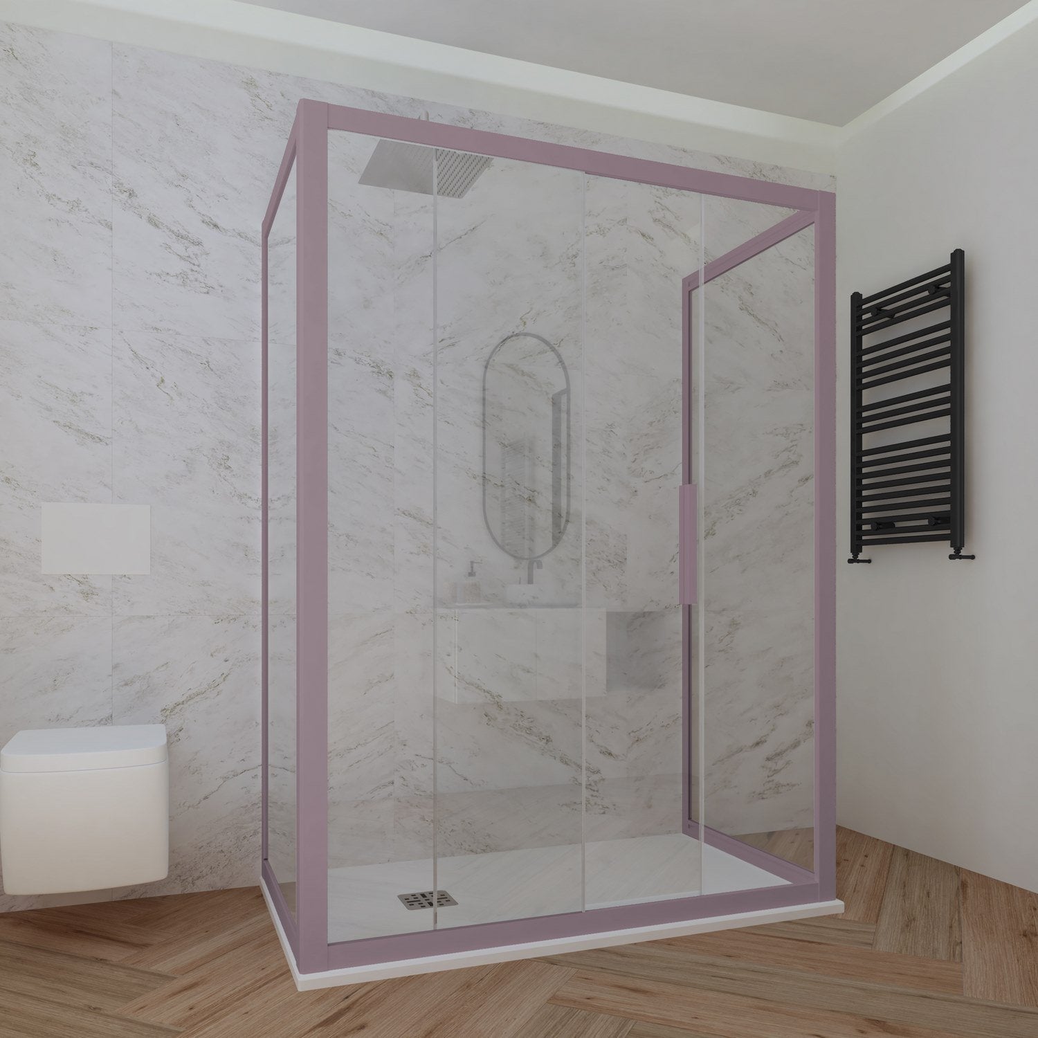 Box doccia 3 lati 75x170x75 CM H 200 Vetro Trasparente Profilo Lavanda mod. Deco Trio