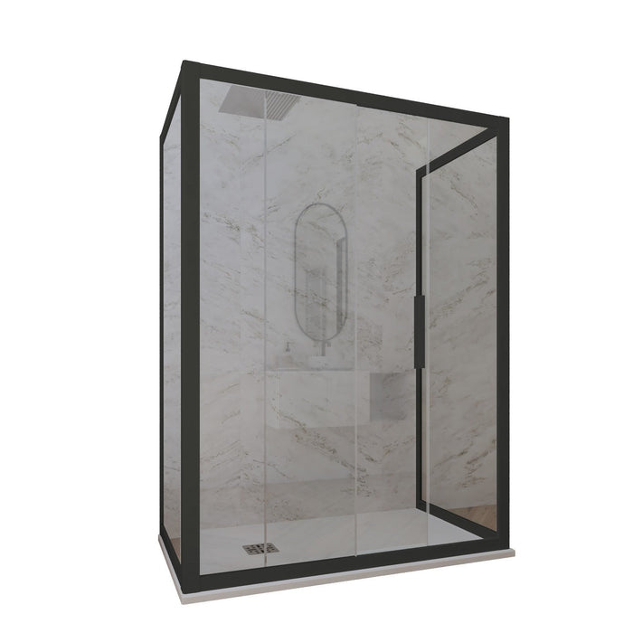 Box doccia 3 lati 70x120x70 CM H 200 Vetro Trasparente Profilo Nero Matt mod. Deco Trio