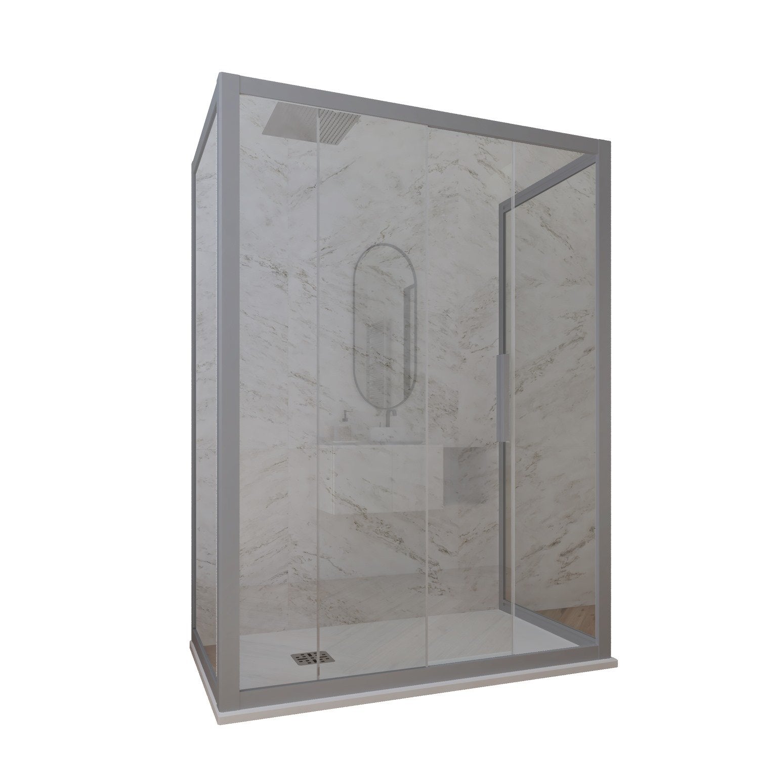 Box doccia 3 lati 70x140x70 CM H 200 Vetro Trasparente Profilo Silver mod. Deco Trio