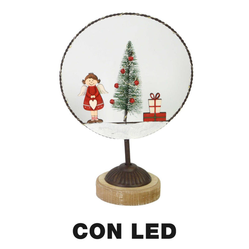 Decorazione metallo led con albero rosso cm20x11h30