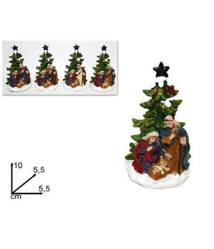 Decorazione Natale Natività  Presepe Sacra Famiglia Con Albero 10x5.5cm Addobbo         