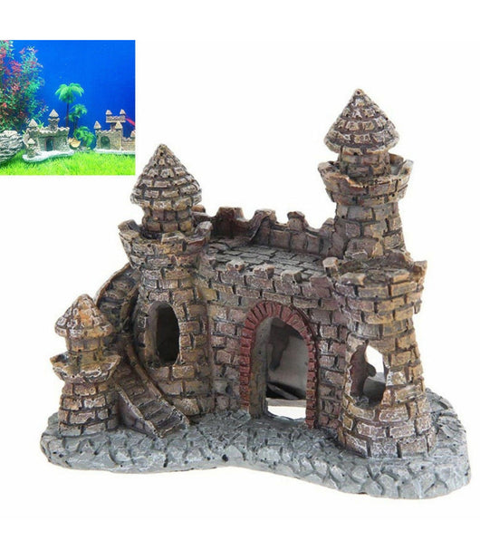 Decorazione Per Acquario Castello Con Torre Resina Pesci Acqua H10 Cm Ornamento         