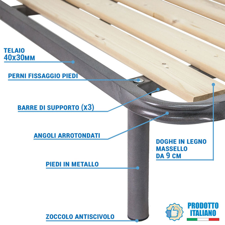 Rete ortopedica a doghe verticali piazza e mezza 140x200, con telaio in metallo e tavole in Legno massello - Comprarredo