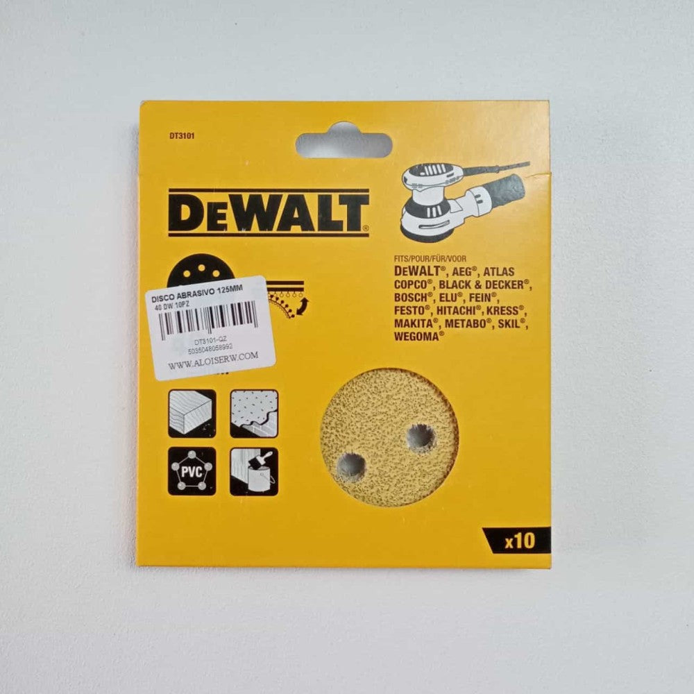 Dewalt 10pz disco abrasivo per levigatrice da 125mm con velcro, grana 180