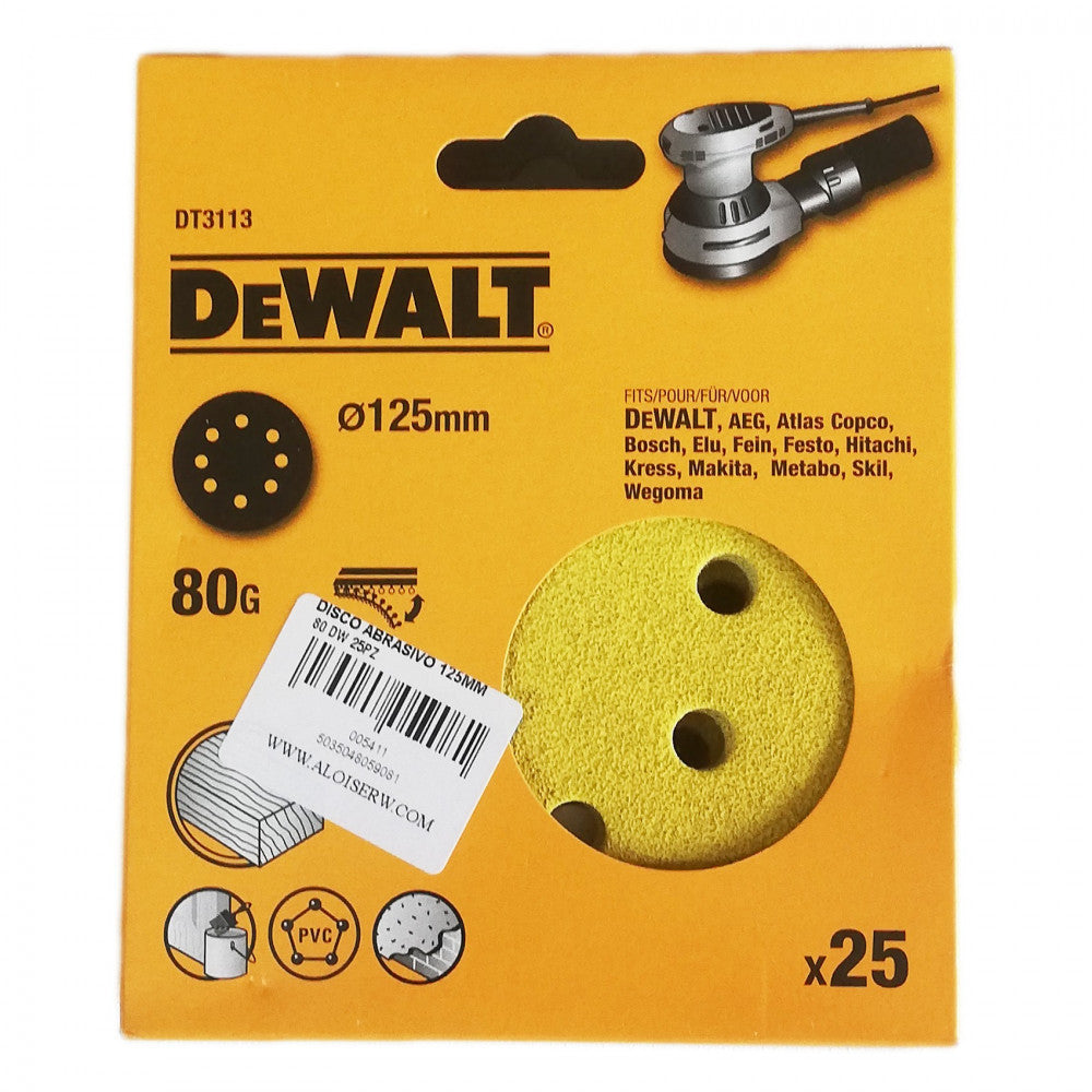 Dewalt 25pz disco abrasivo per levigatrice da 150mm con velcro, grana 240