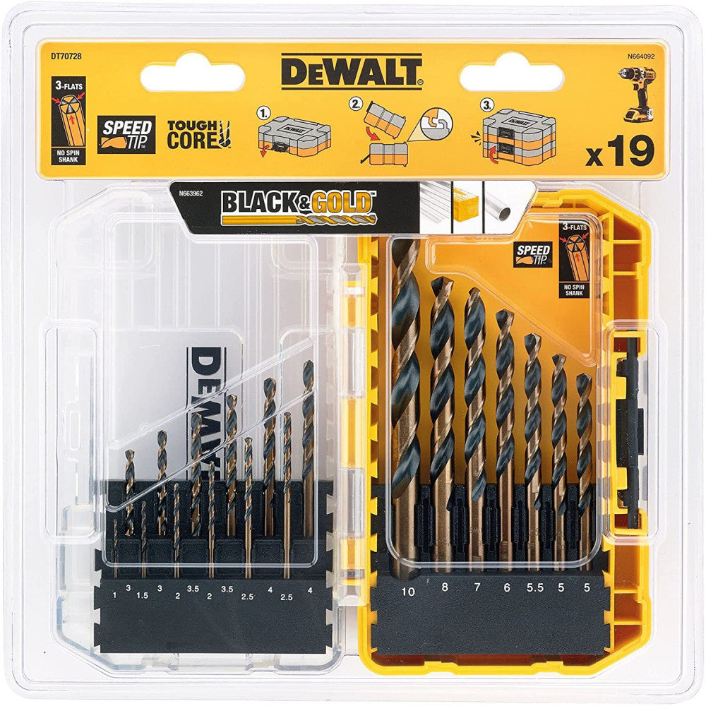 Dewalt black & gold set di 14 punte hss per metallo