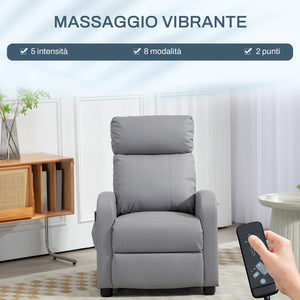 Poltrona Relax Massaggiante 68x88x98 cm con Telecomando e 8 Programmi Reclinazione e Poggiapiedi Grigio Chiaro