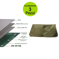 Multipack pezzi 3 telo occhiellato pesante pvc 280 gr/mq dimensioni metri 4x6