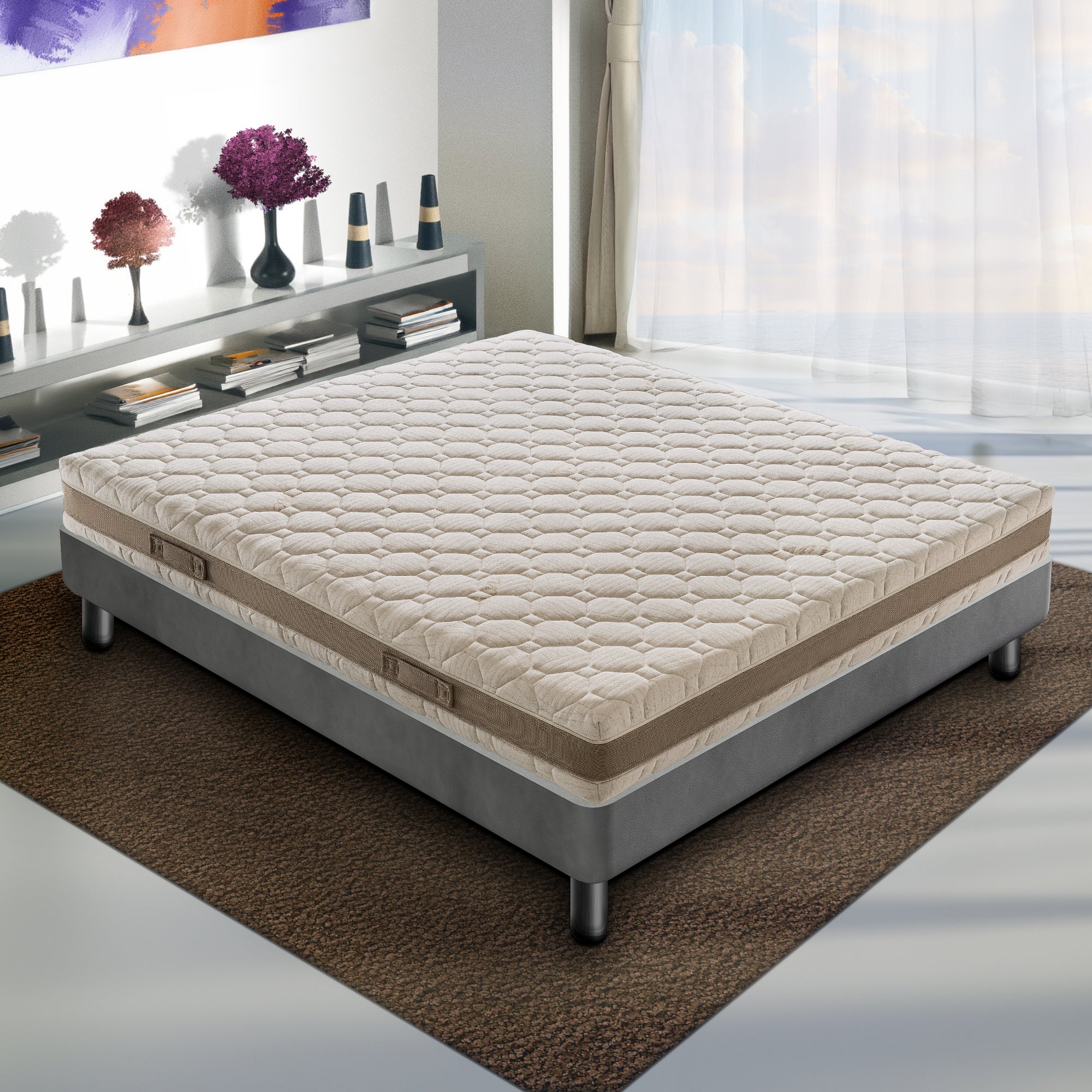 Materasso Matrimoniale 200x200 in memory foam, 3 strati, rivestimento sfoderabile, 5 cm di memory foam, 7 zone di comfort  