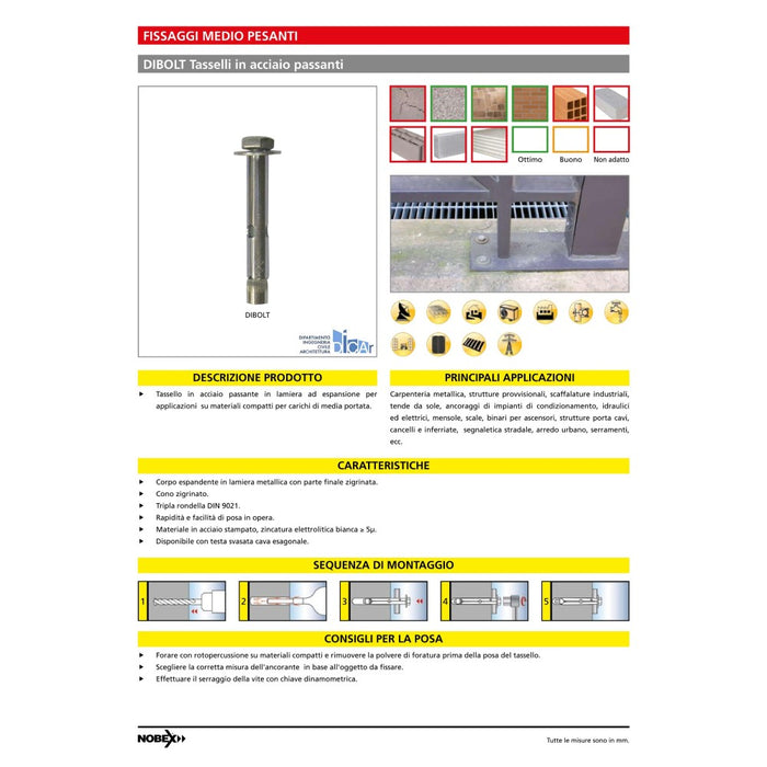 Dibolt ancorante tassello 10x75mm m 8 te testa esagonale in acciaio zincato - 3pz