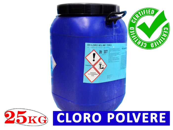 Cloro in Polvere per Pulizia Acqua Piscina Dicloro Granulare 56% 25 Kg Trattamento Antialghe