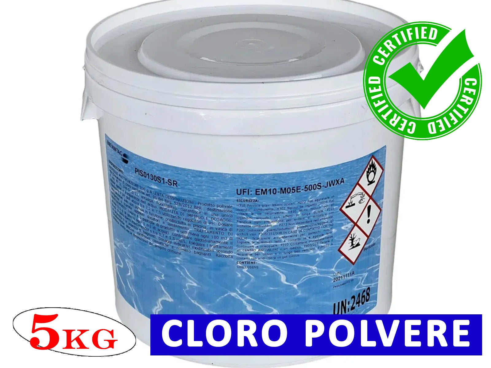 Cloro in Polvere per Pulizia Acqua Piscina Dicloro Granulare 56% 5 Kg Trattamento Antialghe 