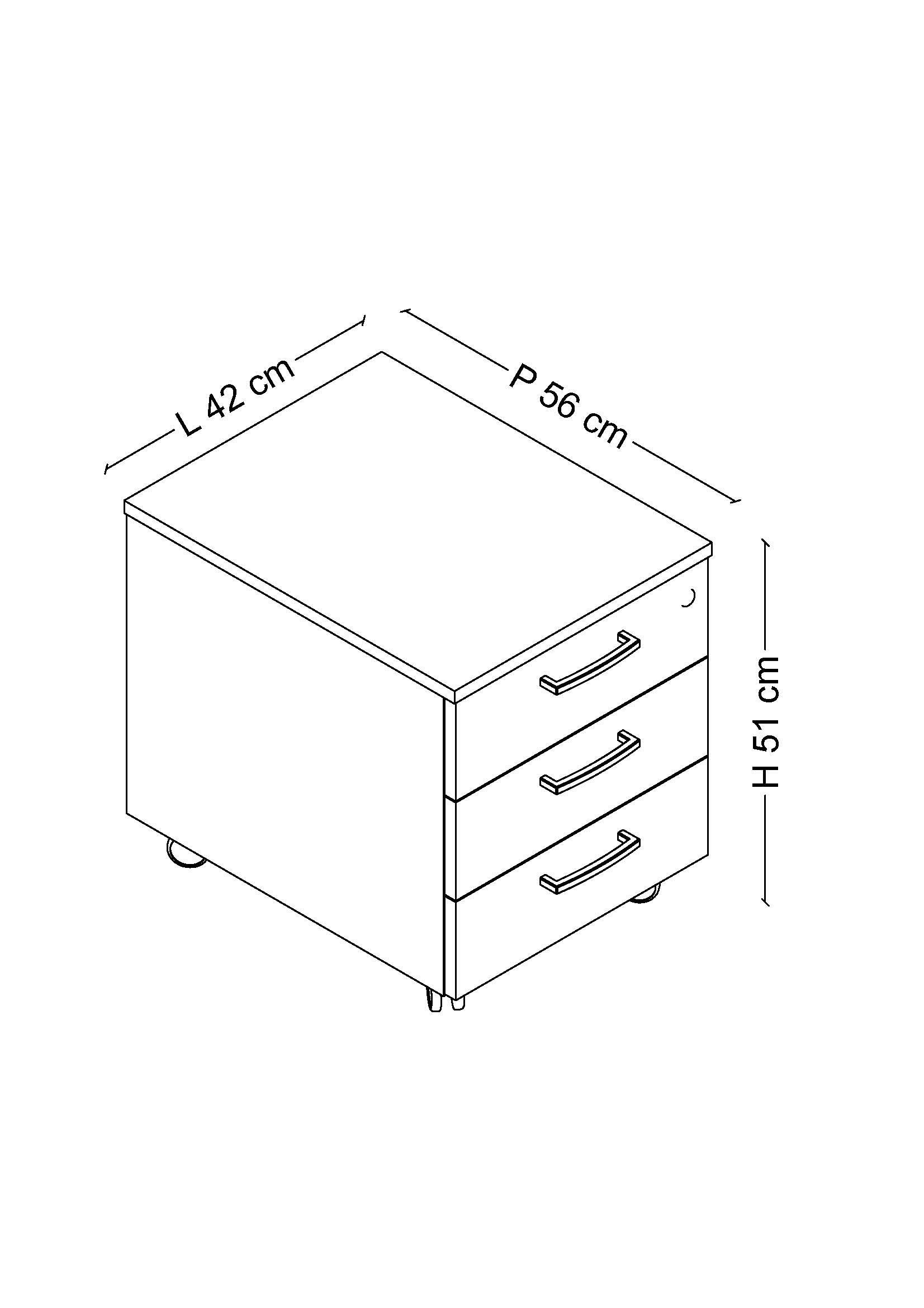 Cassettiera da ufficio con Rotelle OFFICE, L 42 x P 56 x H 51 cm (Olmo Scuro)