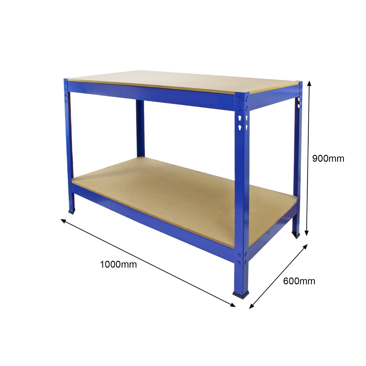 Tavolo da Lavoro Q-Rax Bancone da Lavoro ad Incastro Senza Bulloni in Acciaio e MDF Banco per Garage, Officina e Magazzino - Blu - Larghezza 100cm