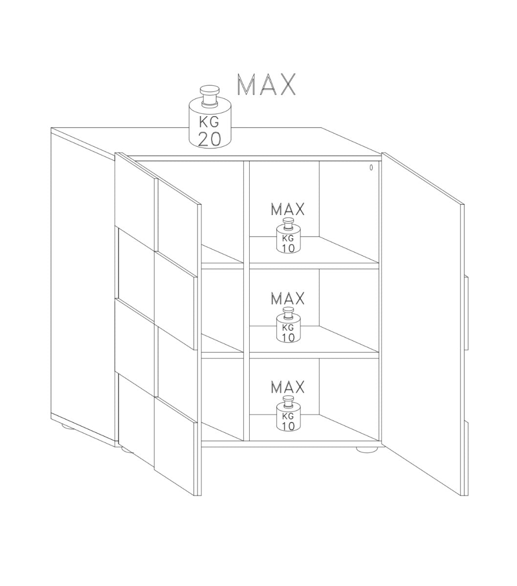 Credenza Moderna, Madia di Design, 2 ante Alta, Bianco Lucido, ZLCMS-MD2ABI