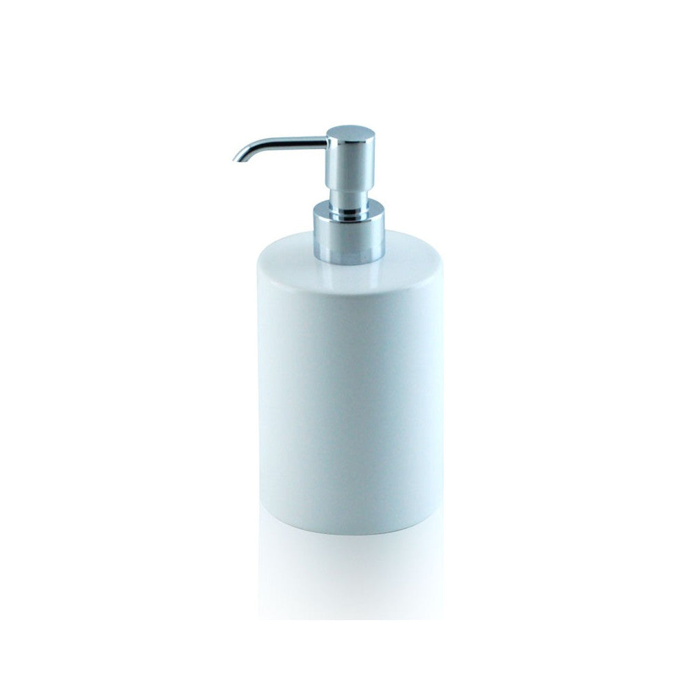 Dispenser - dosatore di sapone liquido da appoggio in ceramica e ottone cromato - accessori bagno, colore bianco