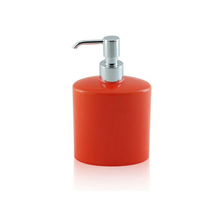 Dispenser - dosatore di sapone ovale da appoggio in ceramica e ottone cromato - accessori bagno, colore arancione