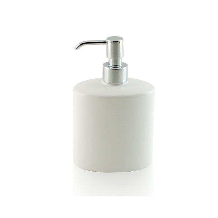 Dispenser - dosatore di sapone ovale da appoggio in ceramica e ottone cromato - accessori bagno, colore bianco