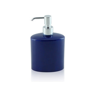 Dispenser - dosatore di sapone ovale da appoggio in ceramica e ottone cromato - accessori bagno, colore blu