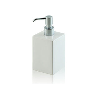 Dispenser - dosatore di sapone quadrato da appoggio in ceramica e ottone cromato - accessori bagno, colore bianco