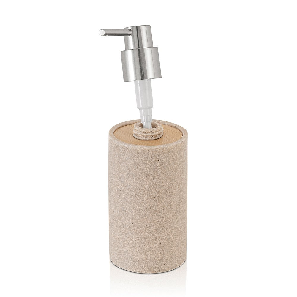 Dispenser per sapone liquido Sahara, in resina beige con particolari in bamboo