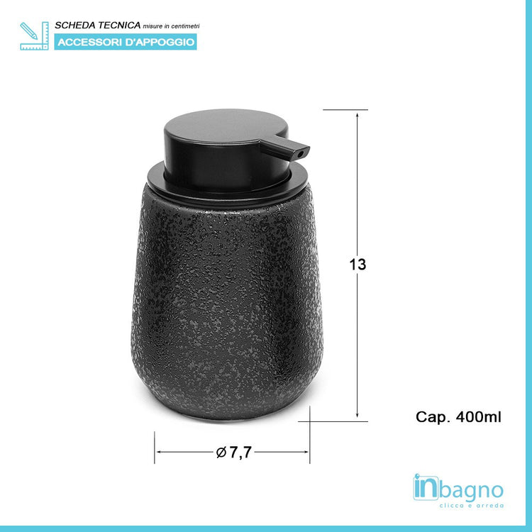 Dispenser sapone liquido in ceramica nero con effetto glitter