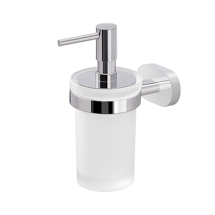 Dispenser sapone liquido a muro Gedy serie Bernina in acciaio inox cromato e vetro