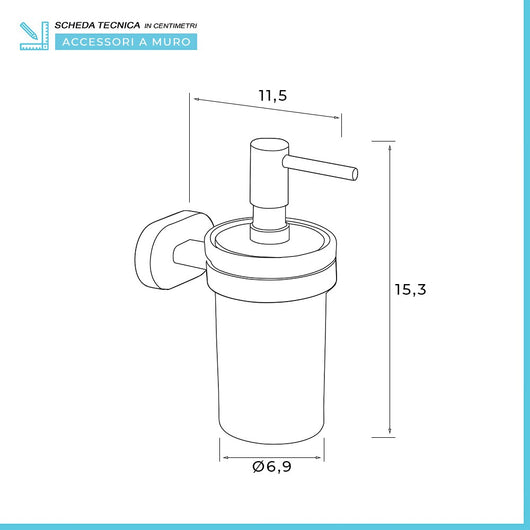 Dispenser sapone liquido a muro Gedy serie Bernina in acciaio inox cromato e vetro