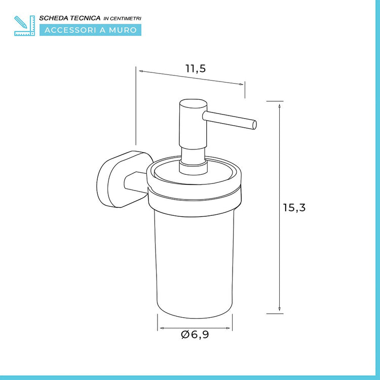 Dispenser sapone liquido a muro Gedy serie Bernina in acciaio inox cromato e vetro